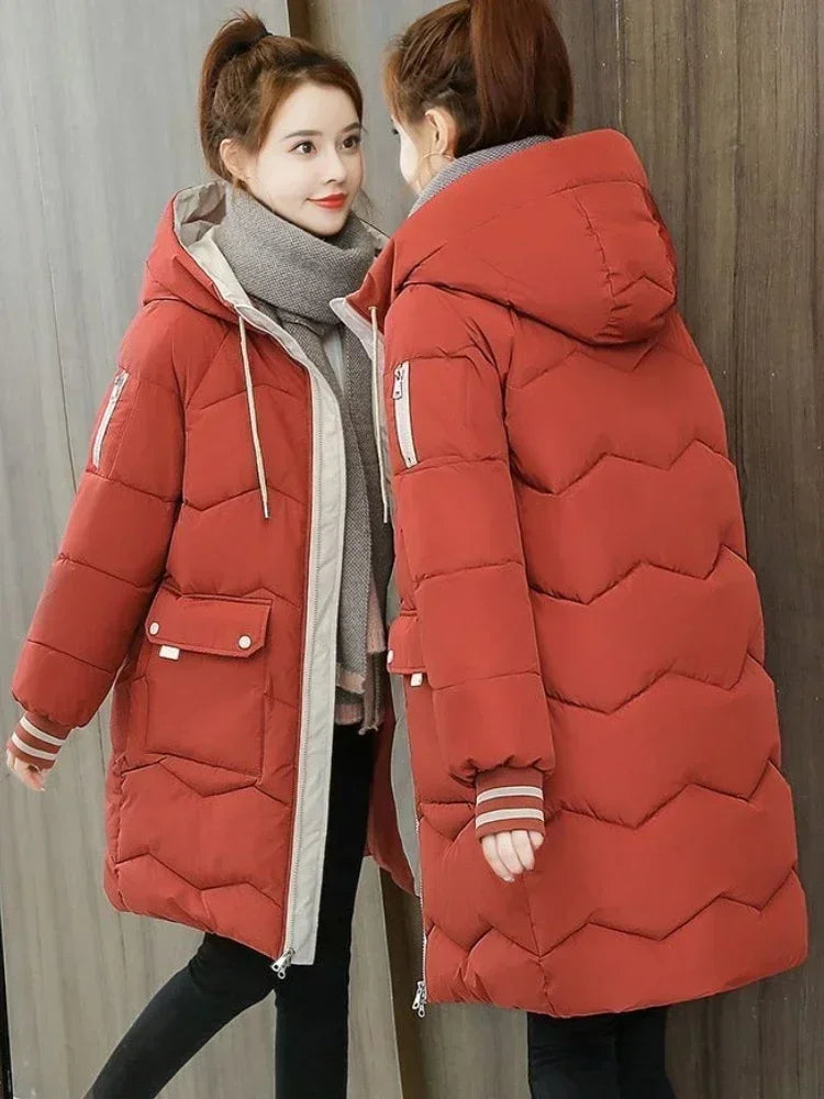 2025 Winter Women Jacket Coats Long Parkas Female Down Cotton Hooded Overcoat Thick Warm Jackets Windproof Casual Student Coat