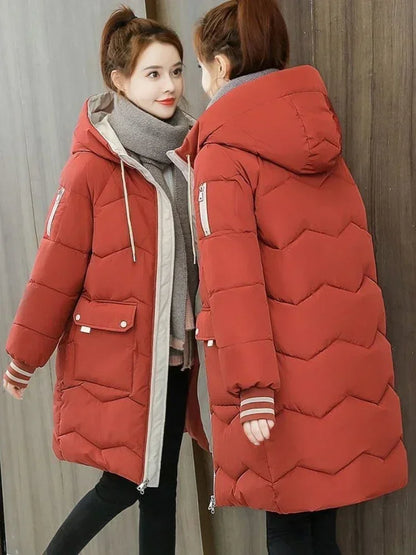 2025 Winter Women Jacket Coats Long Parkas Female Down Cotton Hooded Overcoat Thick Warm Jackets Windproof Casual Student Coat