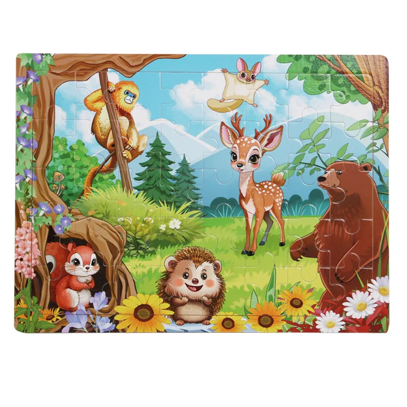 Children 40Piece Montessori Toys Wooden Puzzles Cartoon Animal/vehicle Intelligence Jigsaw 3d Puzzles Educational Toys