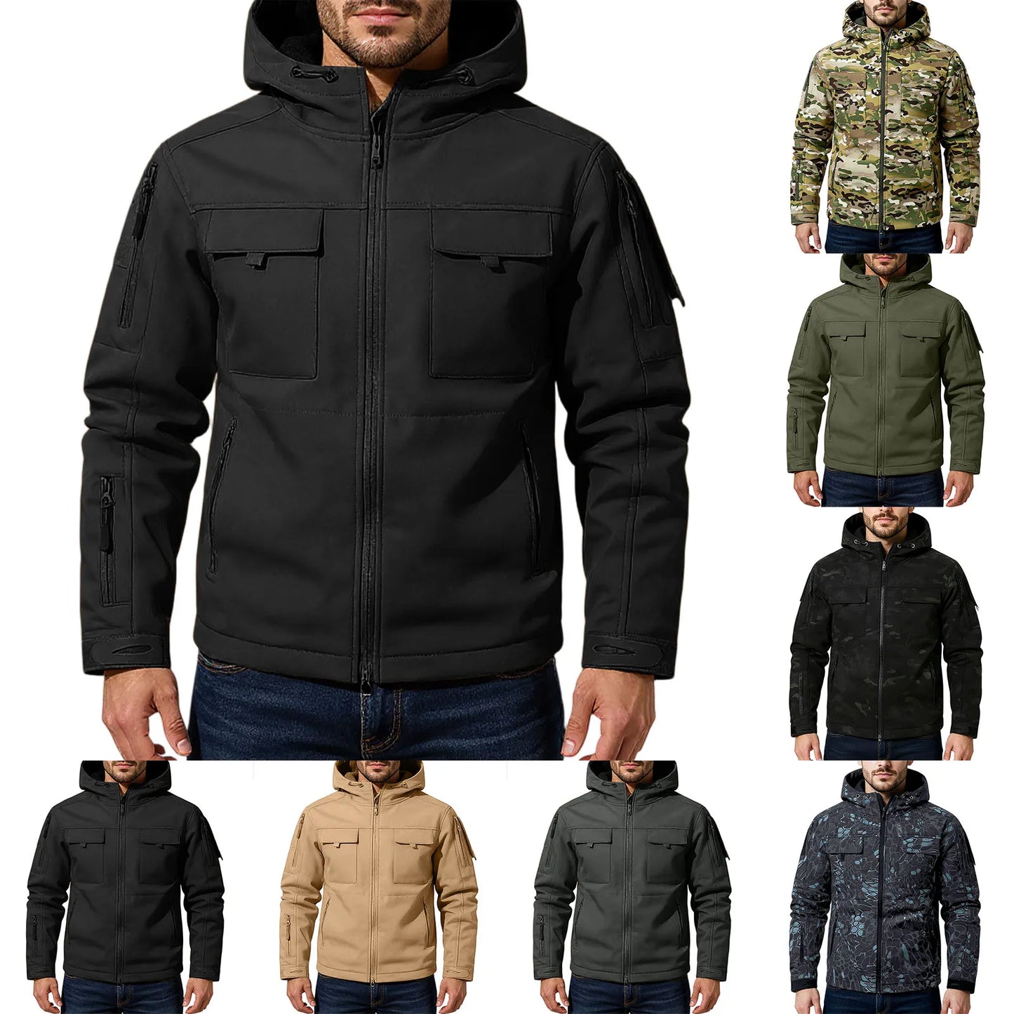 Mens workwear jacket loose fit hooded windbreaker outdoor casual streetwear stylish waterproof trekking coat rugged fashion