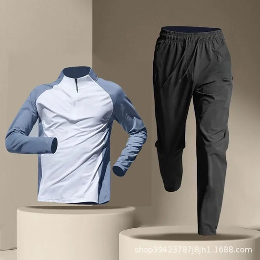 Men's Quick-Dry Sports Set Autumn Track and Field Zipper Training Running Fitness Long-Sleeve Shirts for Cycling Gym Wear Men