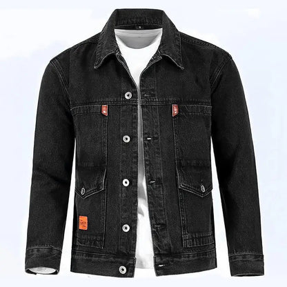 Trendy Denim Jacket Turn-down Collar Men Coat Long Sleeves Mid Length Spring Denim Coat  Thermal