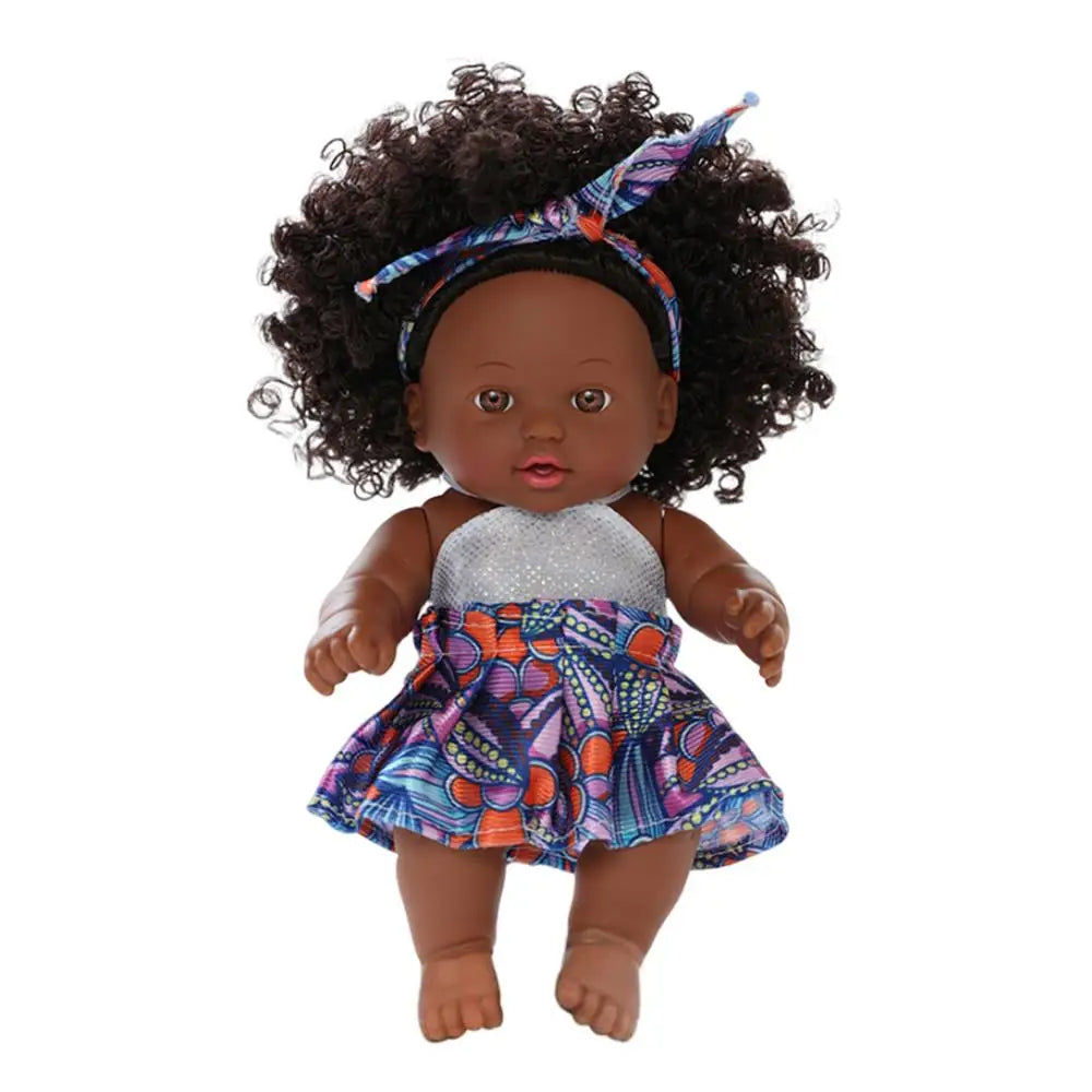 Black Baby Doll 20cm African Black Reborn Girl Doll with Dress Realistic Baby Doll For Kids Silicone Small Toys birthday Gift