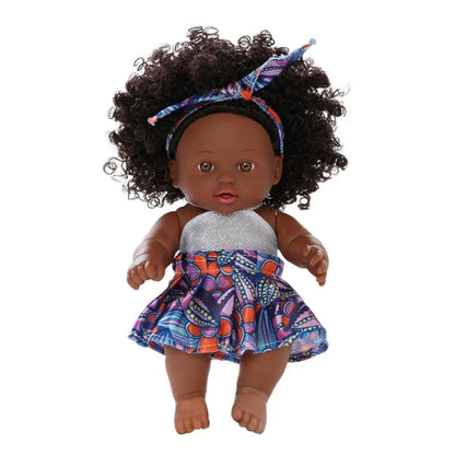 Black Baby Doll 20cm African Black Reborn Girl Doll with Dress Realistic Baby Doll For Kids Silicone Small Toys birthday Gift