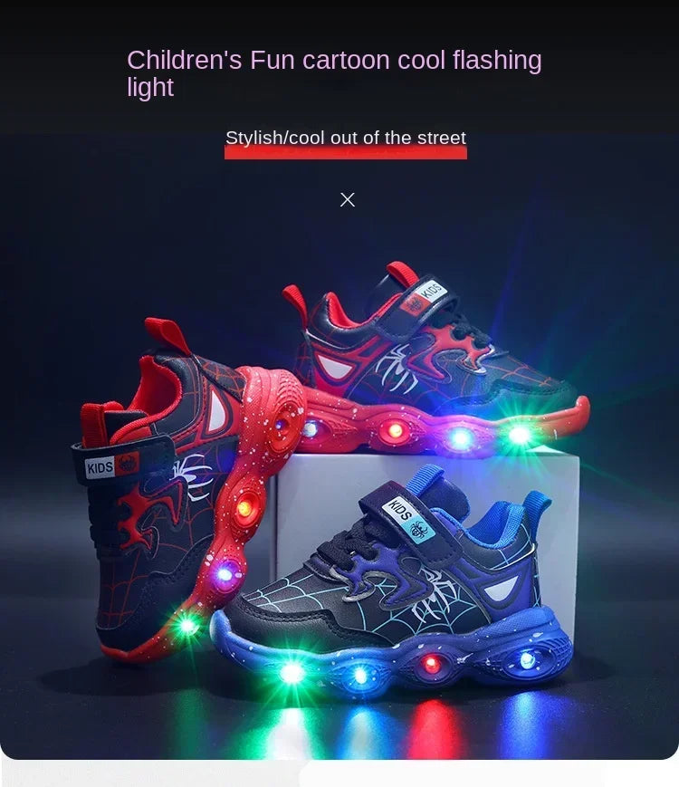 Disney Children's Led Light Shoes Fashion Aoger Spiderman Boys Sneakers Girls Cartton Casual Shoes Breathable Kids Sport Shoes