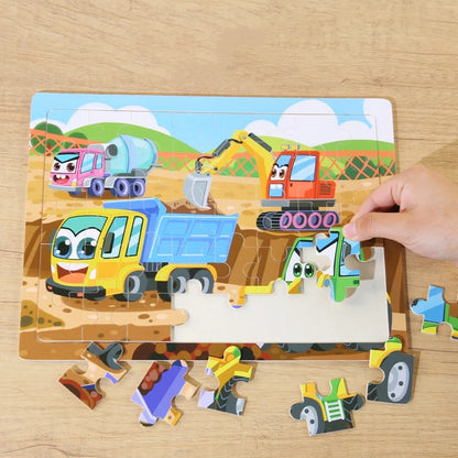 Children 40Piece Montessori Toys Wooden Puzzles Cartoon Animal/vehicle Intelligence Jigsaw 3d Puzzles Educational Toys