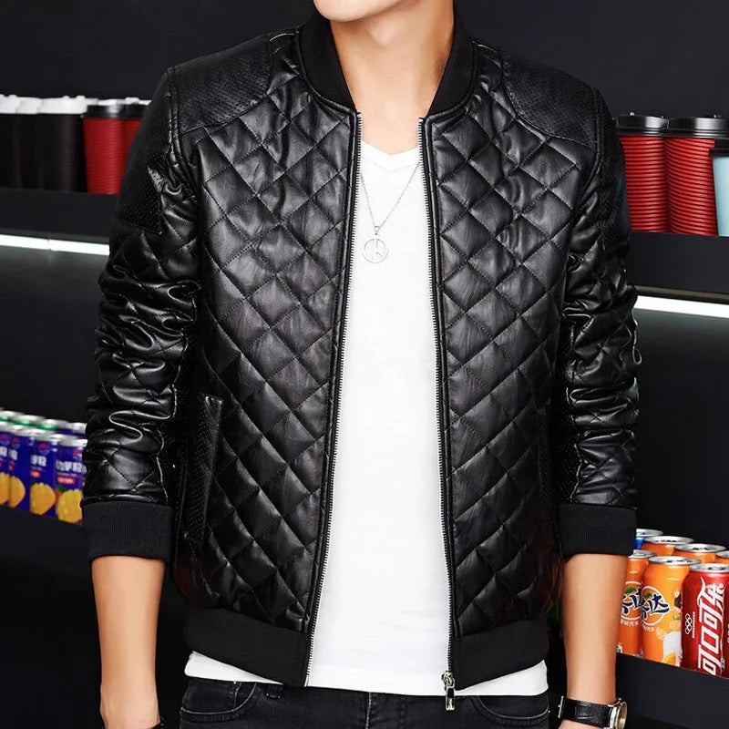Men's Motorcycle Leather Coat Mens Clothes Slim Fit Casual Leather Jackets Trendy Mens Jackets Fashion Vintage Leather Coats