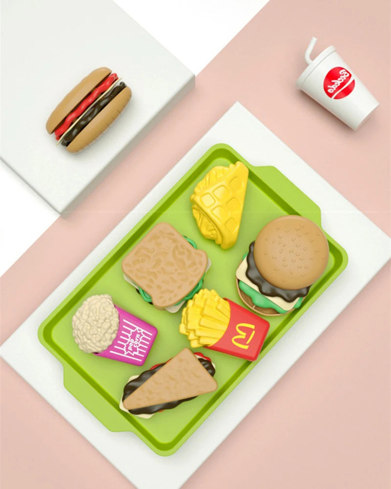 9Pcs/set Children Pretend Simulation Food Toys Play House Hamburger Fries Model Cooking Role Play Fast Food Kids Educational Toy