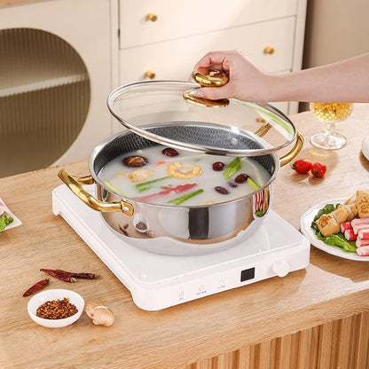 30cm Stainless Steel Frying Pan Honeycomb Non-stick Soup Pot wok with lid Home Induction Cooker Gas Stove Stew Kitchen Cookware