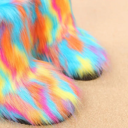 Fashionable Colored Plush Snow Boots Women Winter New Fox Long Hair Comfortable Cotton Shoes Anti Slip Wear-resistant Flat Shoes
