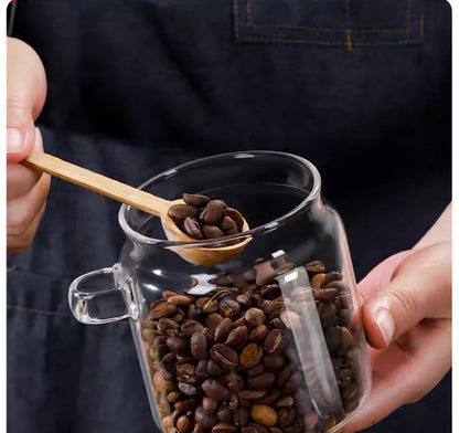 Kitchen Glass Jar Grains Coffee Beans Tealeaf Storage Containers with Wood Spoon Lid Clear Spice Jar Moisture-proof Storage Tank
