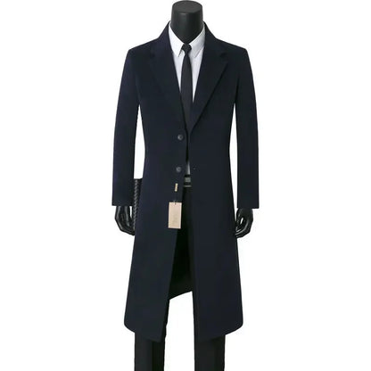 Men's Medium Length Woolen Coat, Business Casual  Warm Windbreaker, Suit Collar, Dad, Autumn, Winter