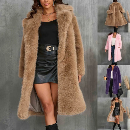 Women's Faux Mid-Length Thickened Ouwear Fashion Comfortable Suit Collar Coat Top Plush Warm Coat Elegant Bohemian Styles Wear