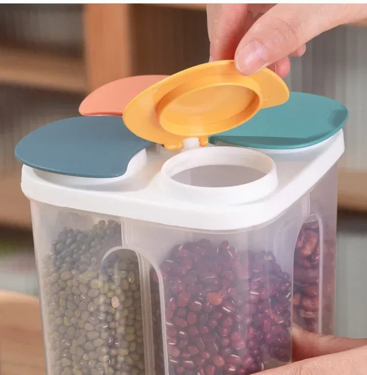 Upgrade Model Kitchen Cereals Storage Box Plastic 4 Grids Cereals Sealed Jar Food Container Moisture-proof Grain Tank