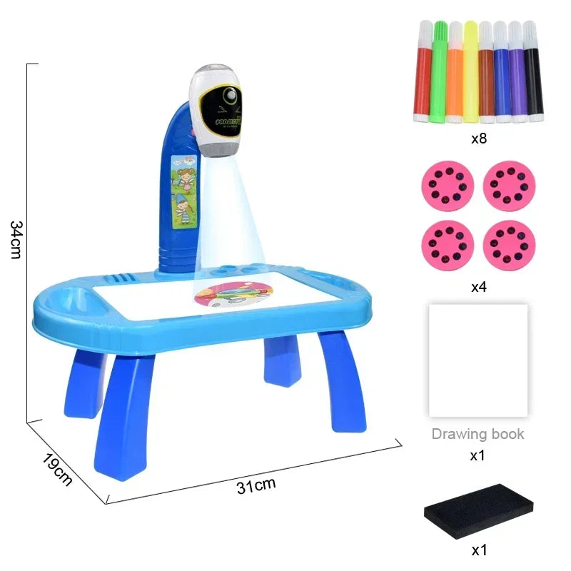 Kids Painting Board Desk Arts Crafts Educational Learning Paint Tools Toy for Girl Children Led Projector Art Drawing Table Toys