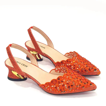Ladies Italian High Heel and Bag Set Golden Color Italian Shoe with Matching Bag Set 2024 Nigerian Shoes and Bag Set for Party
