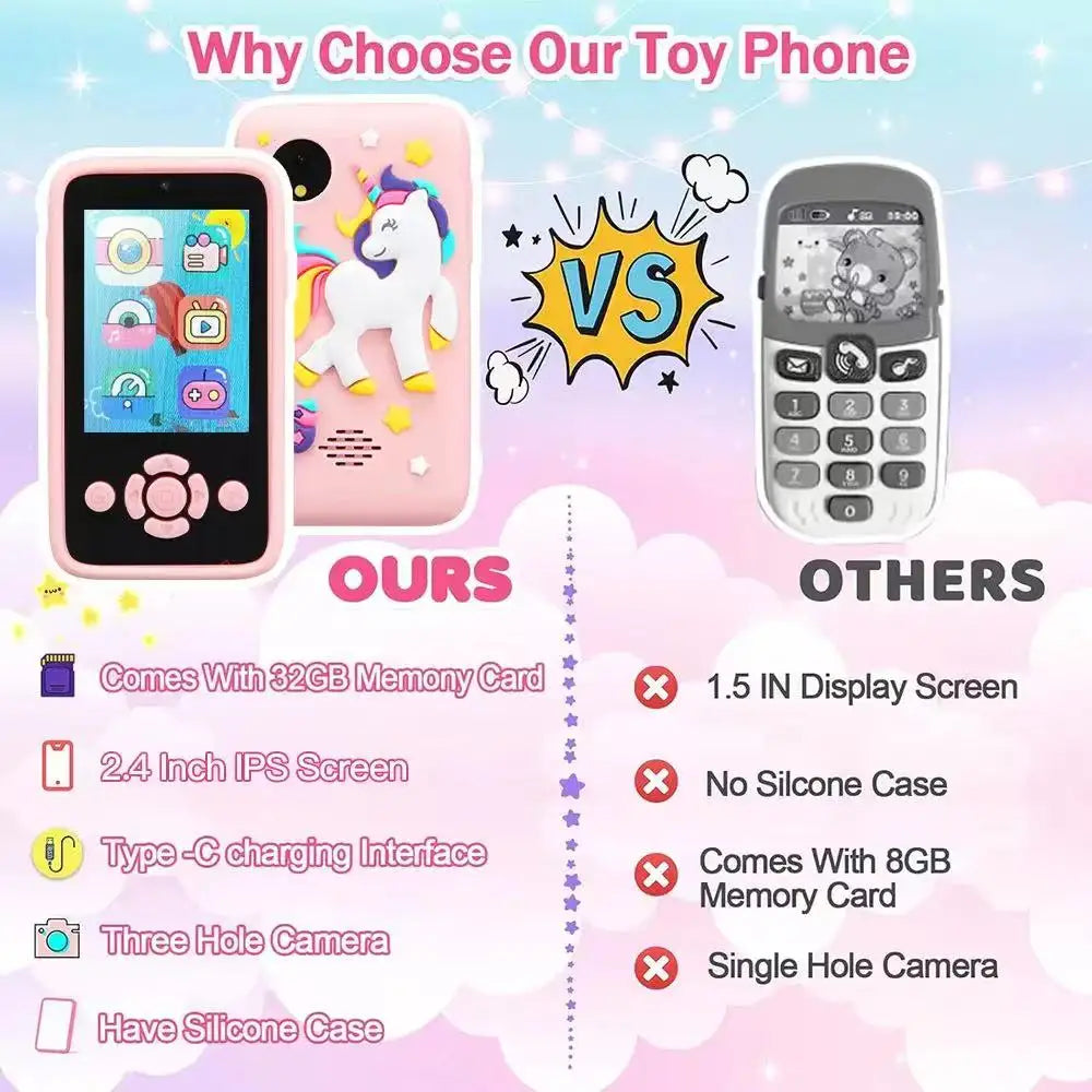 Children Phone Toys Camera Mp3 Music Player Puzzle Games Tooddler Educational Leaning Toys Kids for Girls Boys Birthday Gifts