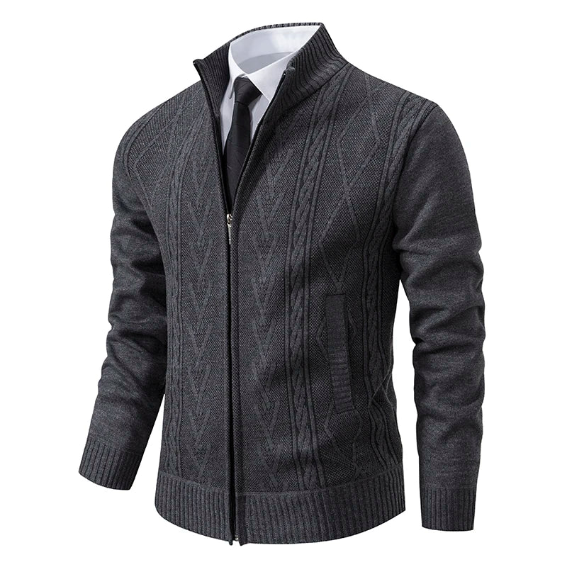 2025 Men's Knitted Sweater Coat Autumn Winter New Fashion Cashmere Padded Warm Casual