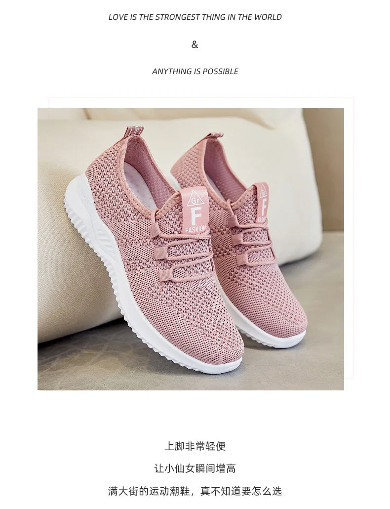 Women's shoes 2025 mesh breathable comfortable sports shoes soft sole lightweight fashion casual shoes