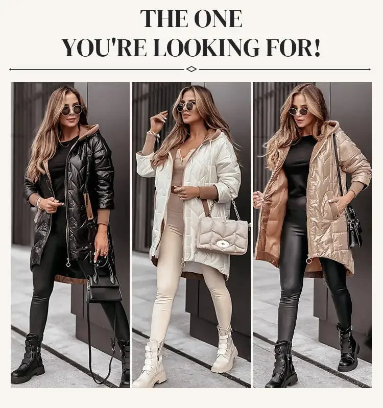 Hot Women's Warm Winter Coat Hooded Cotton Jacket Mid Long Winter Warm Coat with Pockets with High-Low Hem