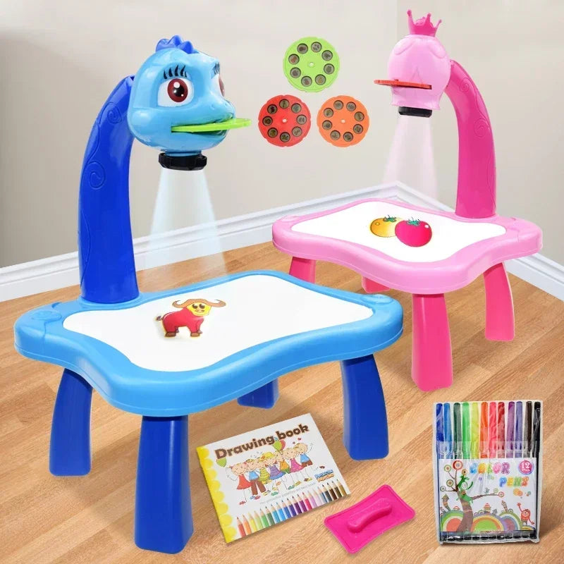 Kids Painting Board Desk Arts Crafts Educational Learning Paint Tools Toy for Girl Children Led Projector Art Drawing Table Toys
