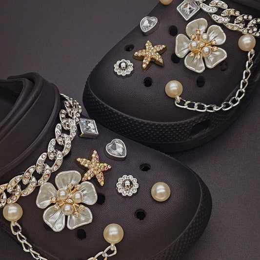 Summer Floral Starfish Shoe Charms for Crocs Garden Pins DIY Sandals Shoes Decorations Beach Slipper Accessories Party Women Set