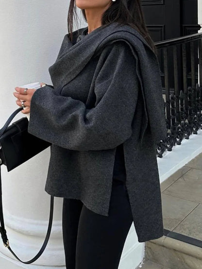Knitted Short Coat Jacket Shawl Fashion Loose Casual Sleeved Coat Autumn Lady Cape Scarf Collar Outwear Pullover Sweater