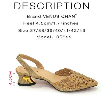 Ladies Italian High Heel and Bag Set Golden Color Italian Shoe with Matching Bag Set 2024 Nigerian Shoes and Bag Set for Party