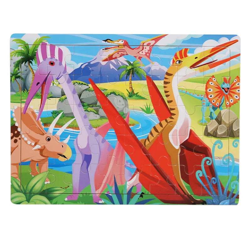 Children 40Piece Montessori Toys Wooden Puzzles Cartoon Animal/vehicle Intelligence Jigsaw 3d Puzzles Educational Toys