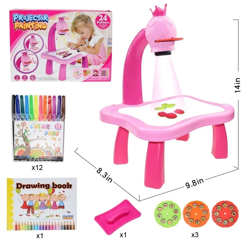 Kids Painting Board Desk Arts Crafts Educational Learning Paint Tools Toy for Girl Children Led Projector Art Drawing Table Toys