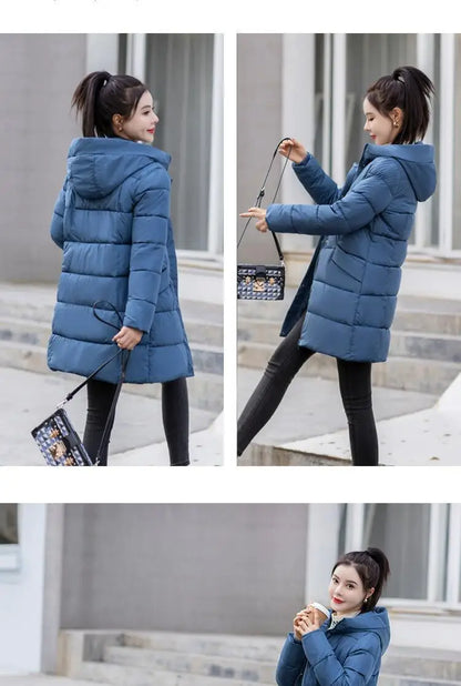 Women's Winter Thickened Jackets Heavy-Weight Coats Hooded Quilted Jacket Long Fitted Parka with Pockets Women down cotton coat