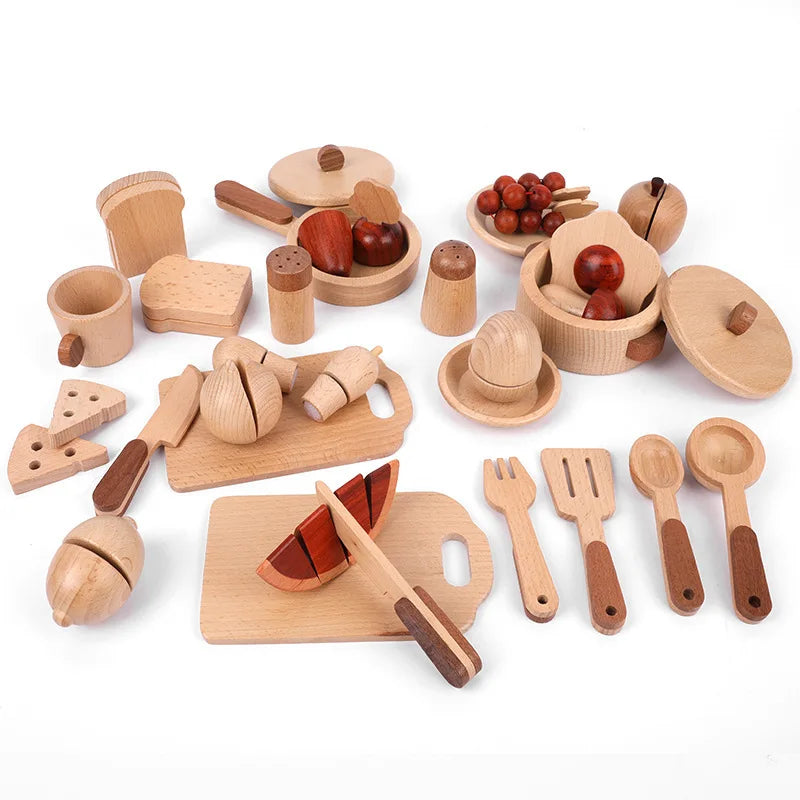 Natural Wood Children's Preschool Toys Fruits And Vegetables Simulation Play House Kitchenware Cognitive Wooden Model Toys