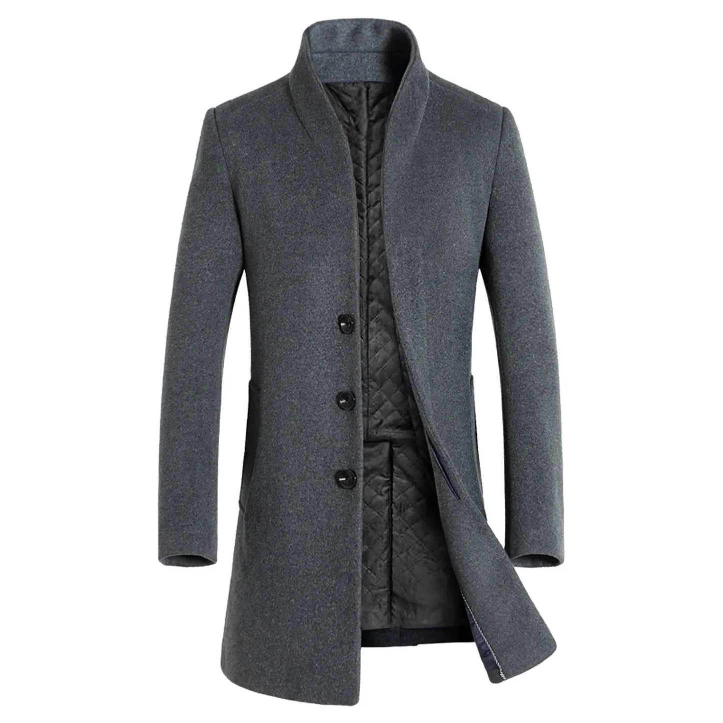 Men Coat Autumn Winter Mid-Length Trench Jackets Casual Solid Single Breasted Long Sleeve Lapel Collar Overcoat Male Slim Jacket