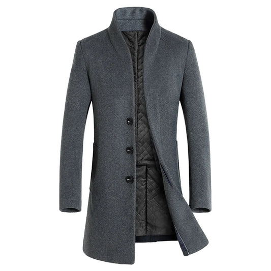 Men Coat Autumn Winter Mid-Length Trench Jackets Casual Solid Single Breasted Long Sleeve Lapel Collar Overcoat Male Slim Jacket