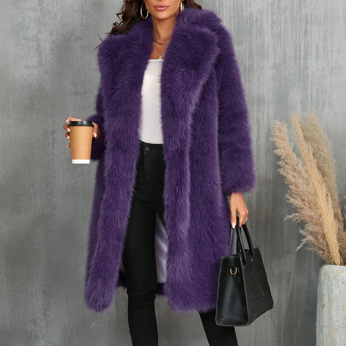 Women's Faux Mid-Length Thickened Ouwear Fashion Comfortable Suit Collar Coat Top Plush Warm Coat Elegant Bohemian Styles Wear