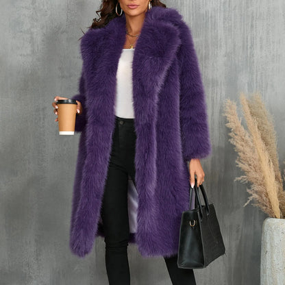 Women's Faux Mid-Length Thickened Ouwear Fashion Comfortable Suit Collar Coat Top Plush Warm Coat Elegant Bohemian Styles Wear