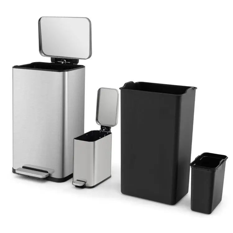 10.5 Gal and 1.6 Gal Step Trash Can Combo Set Detachable Inner Buckets for Convenient Kitchen Storage