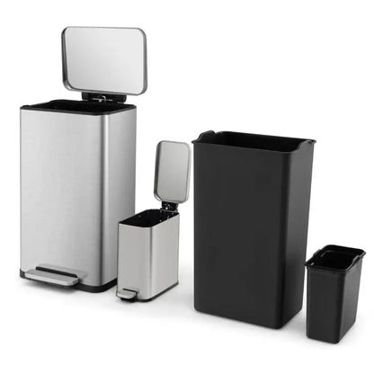 10.5 Gal and 1.6 Gal Step Trash Can Combo Set Detachable Inner Buckets for Convenient Kitchen Storage