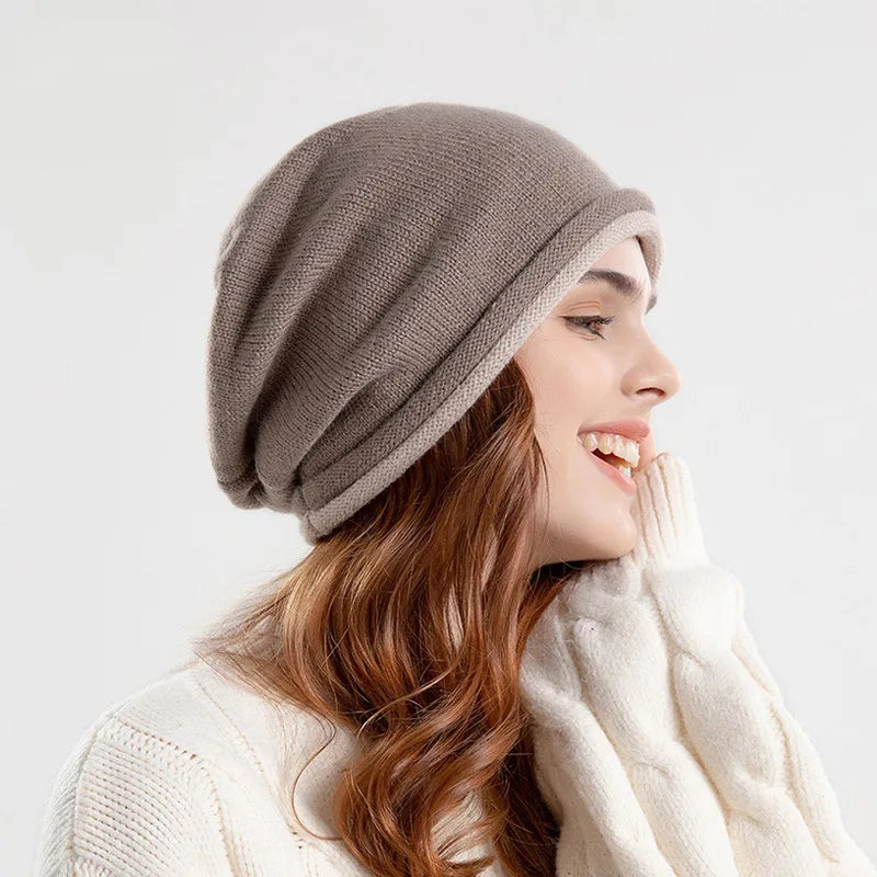 Winter Women Curled Knit Hat Fashion Cold Hat Warm Pile Hat Big Head Round Ear Protector Hat Puller Hat