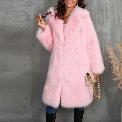 Women's Faux Mid-Length Thickened Ouwear Fashion Comfortable Suit Collar Coat Top Plush Warm Coat Elegant Bohemian Styles Wear