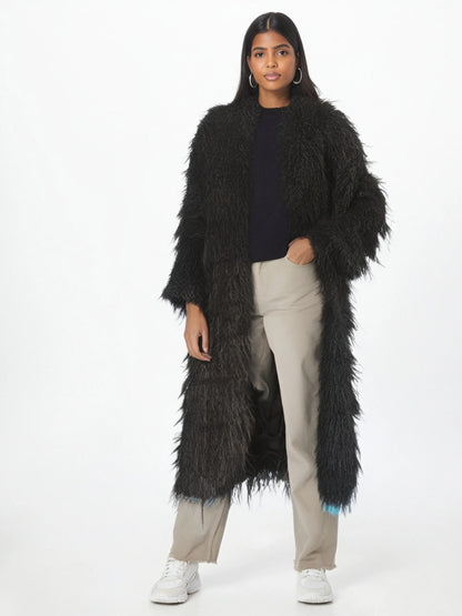 Women'S Elegant Long Faux Fur Coat -  Casual & Comfortable with Pockets, Perfect for Fall/Winter Outdoor Wear, Stylish Long Coat