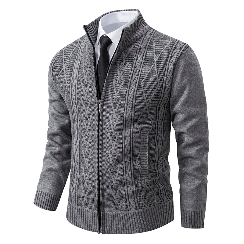 2025 Men's Knitted Sweater Coat Autumn Winter New Fashion Cashmere Padded Warm Casual
