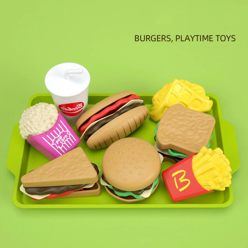 9Pcs/set Children Pretend Simulation Food Toys Play House Hamburger Fries Model Cooking Role Play Fast Food Kids Educational Toy