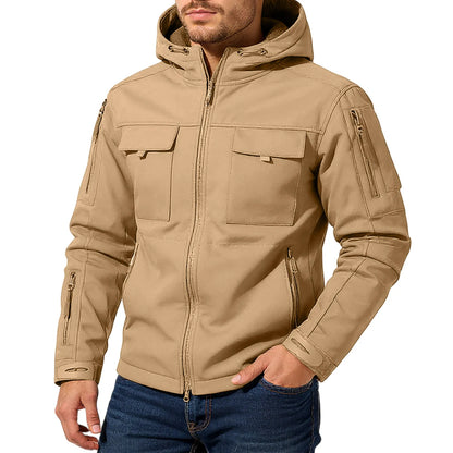 Mens workwear jacket loose fit hooded windbreaker outdoor casual streetwear stylish waterproof trekking coat rugged fashion