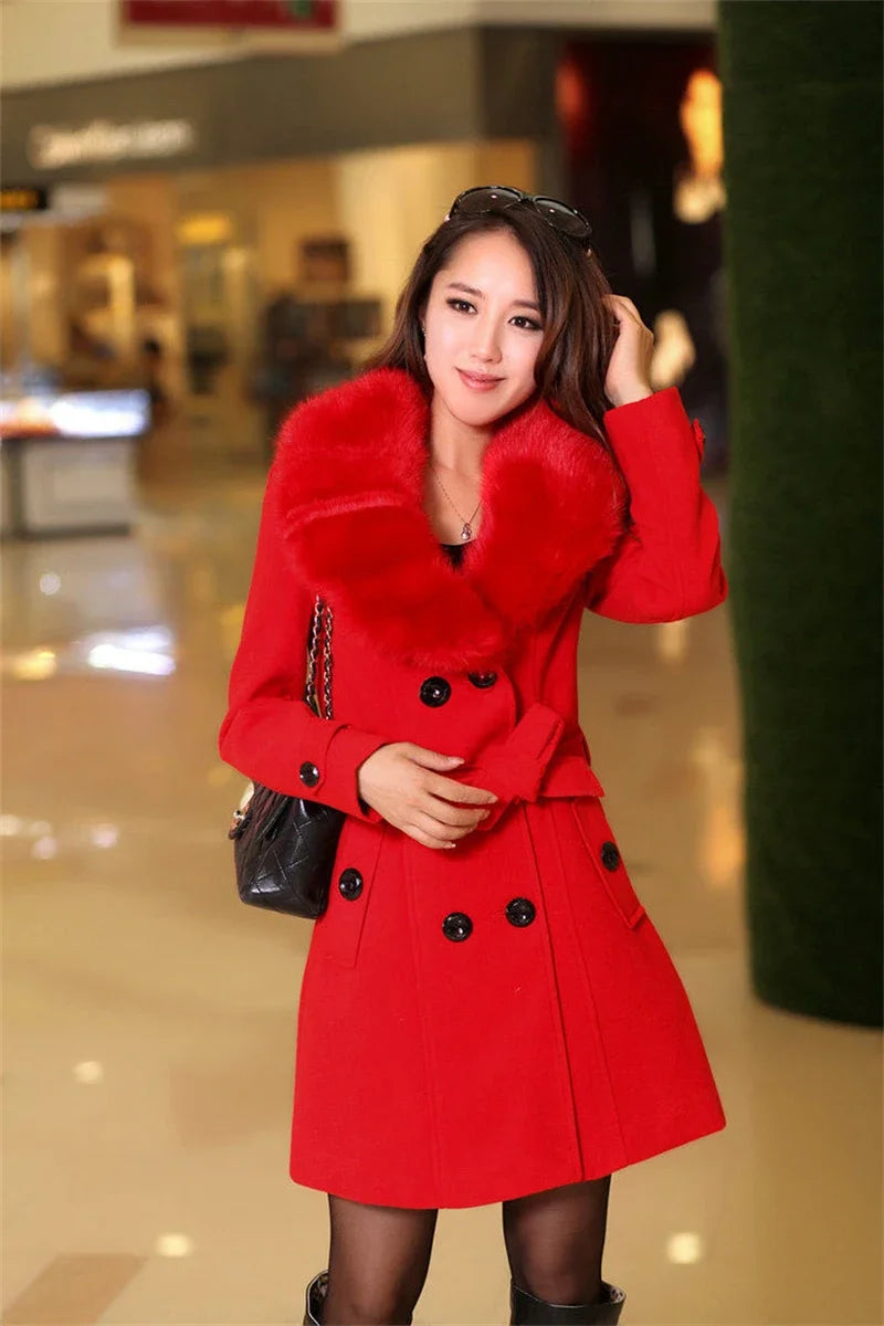 Korean Fashion Women Casual Loose Woolen Coat Elegant and Chic Solid Outerwear Long Overcoat with Belted Female Warm Cloak