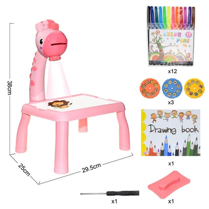 Kids Painting Board Desk Arts Crafts Educational Learning Paint Tools Toy for Girl,Children Led Projector Art Drawing Table Toys