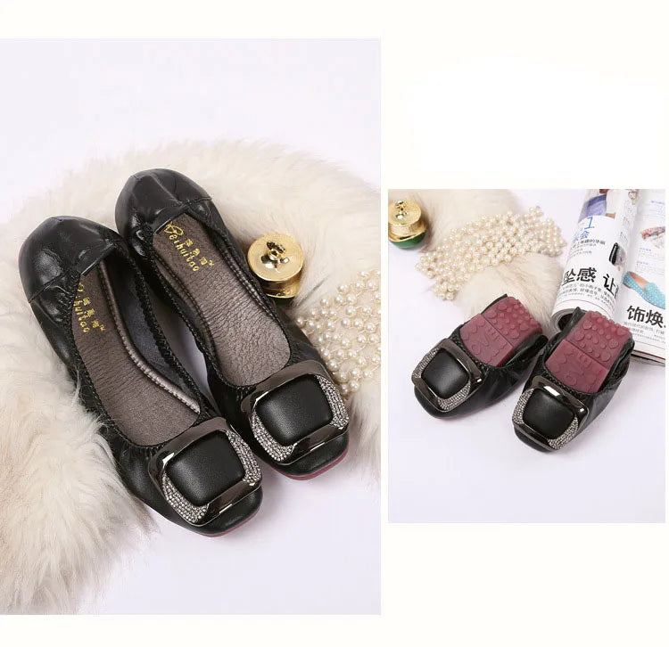 Shallow Mouth Shoes Woman Square Toe Autumn Soft Female Footwear Casual Sneaker All-Match New Cute Fall Moccasin Dres
