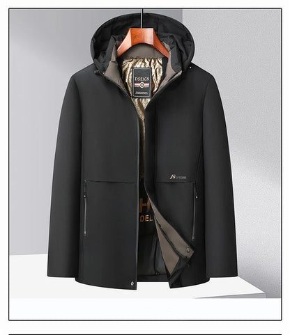 Men Winter Thick Warm Parka Coat Fleece Inside Male Solid Color Hooded Thick Jacket  Men's Middle Long Coat Size