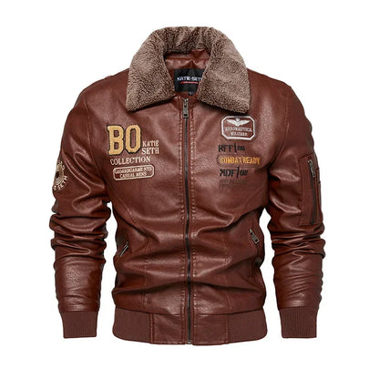 Men's Leather Jacket Fashion High-Quality Detachable Fur Collar Autumn And Winter Thick Coat Original Embroidered Men Clothing