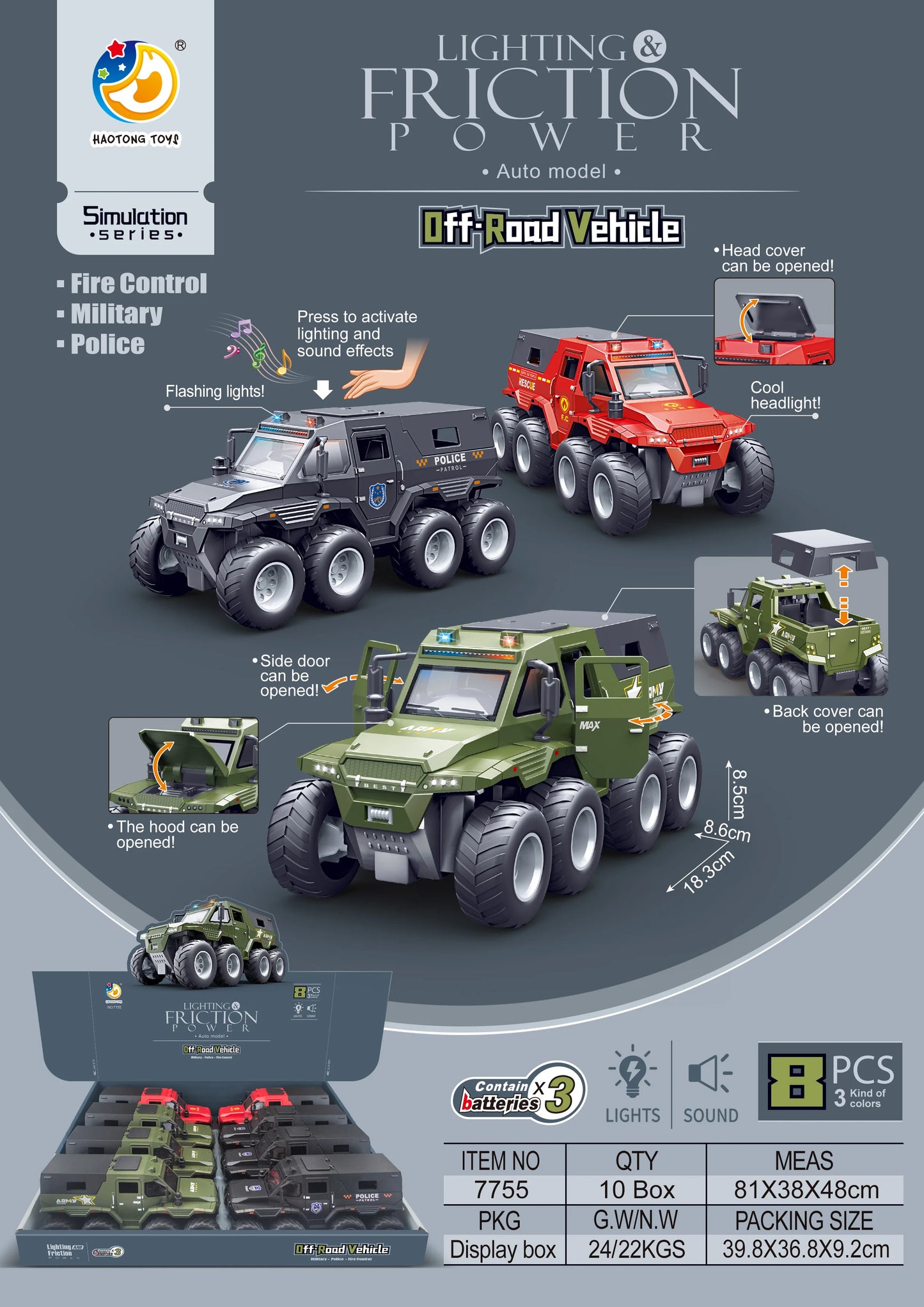 Children Inertia Toy Car With Sound Light Music Simulation Off-road Caravan Boys Interactive Toys Cool Military Buggy Toy Gift